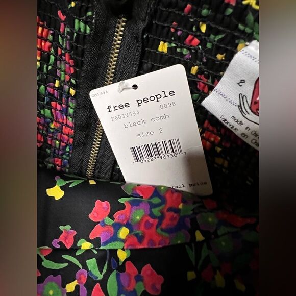 Free People Womens Dress Size 2 Black Floral Sheath Empire Waist Strapless Short - Picture 4 of 8